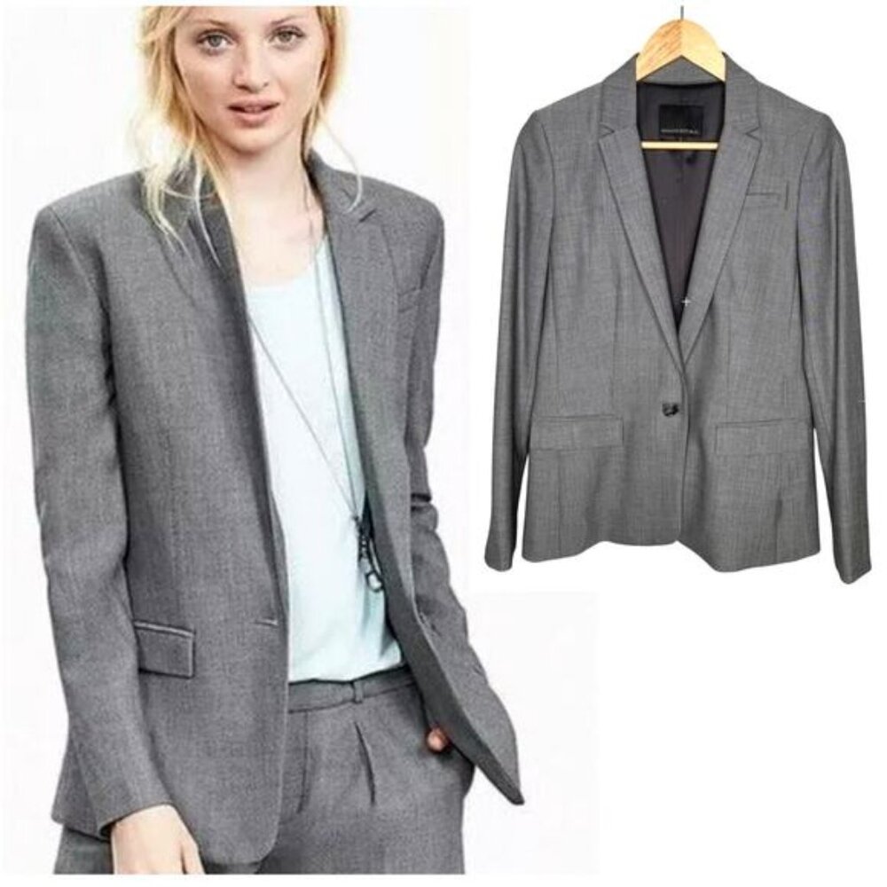 Size 2 Banana Republic Woman's Stretch WOOL Blazer Fitted Career Jacket Gray